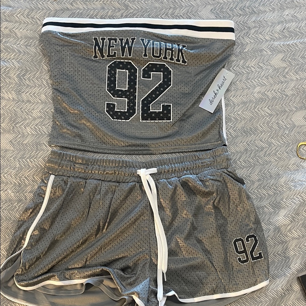 Derek Heart Gray Mesh Athletic Shorts with White Details